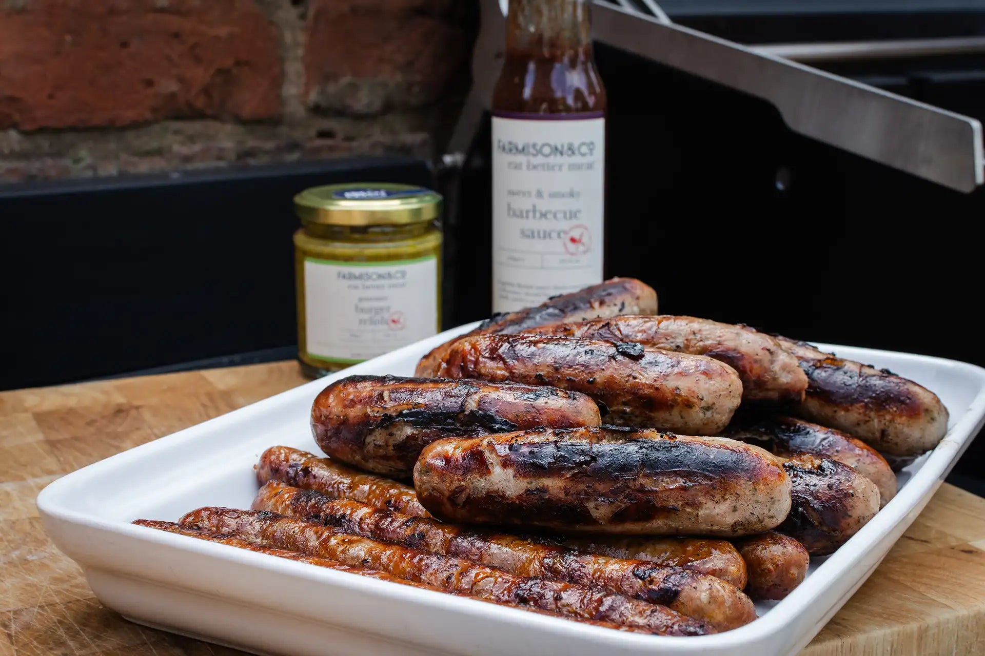 Grilled British Sausages with a Smoky Tomato Dip